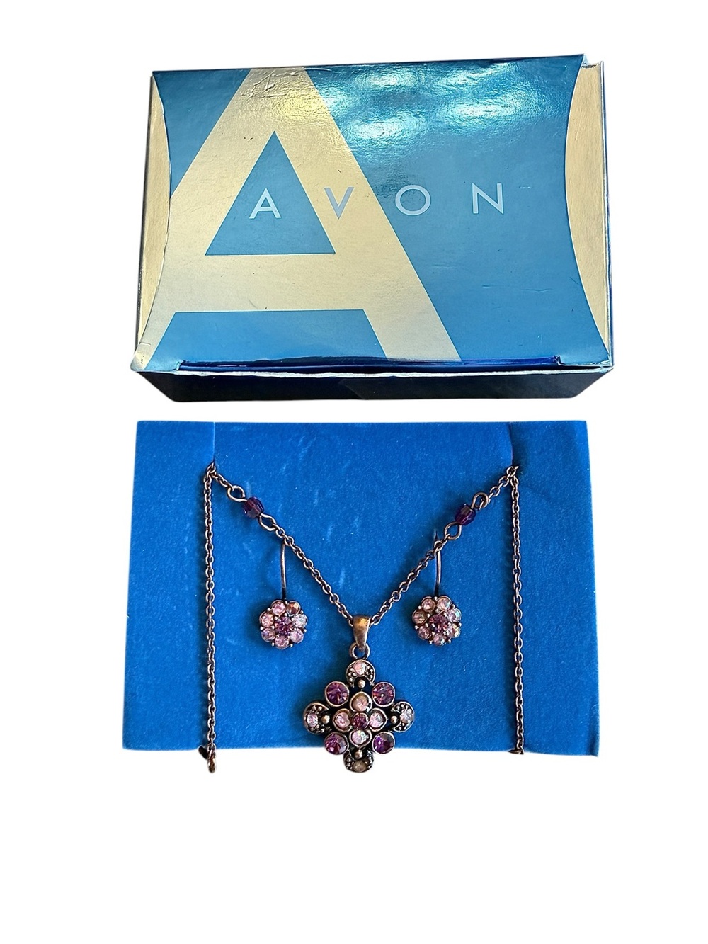 Y2K Avon Pink Ice Jewelry Set NIB Necklace Earrings Floral Rhinestone 2005